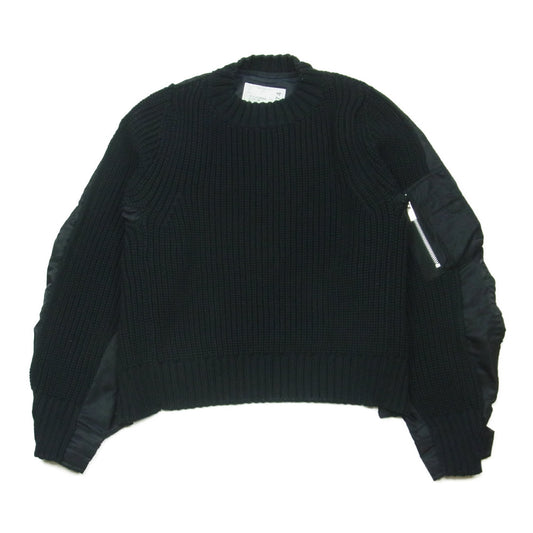 Sacai サカイ 22SS 22-06074 MA-1 Knit Pullover ドッキング ニット クルーネック プルオーバー ブラック系 2【中古】