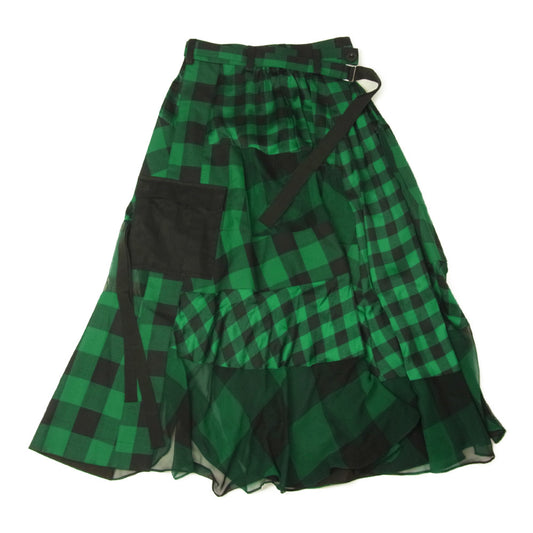 Sacai サカイ 22SS 22-05941 Buffalo Check Maxi Skirt バッファローチェック マキシ スカート ブラック系 グリーン系 2【中古】