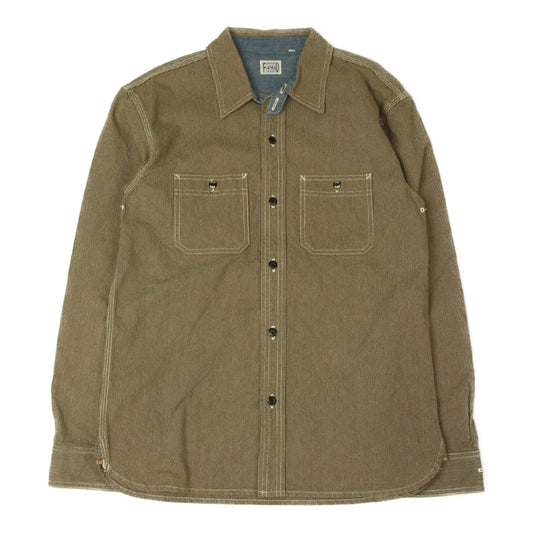 THE FLAT HEAD ザフラットヘッド ドット ストライプ ワーク 長袖 シャツ ベージュ ブラウン系 44【中古】