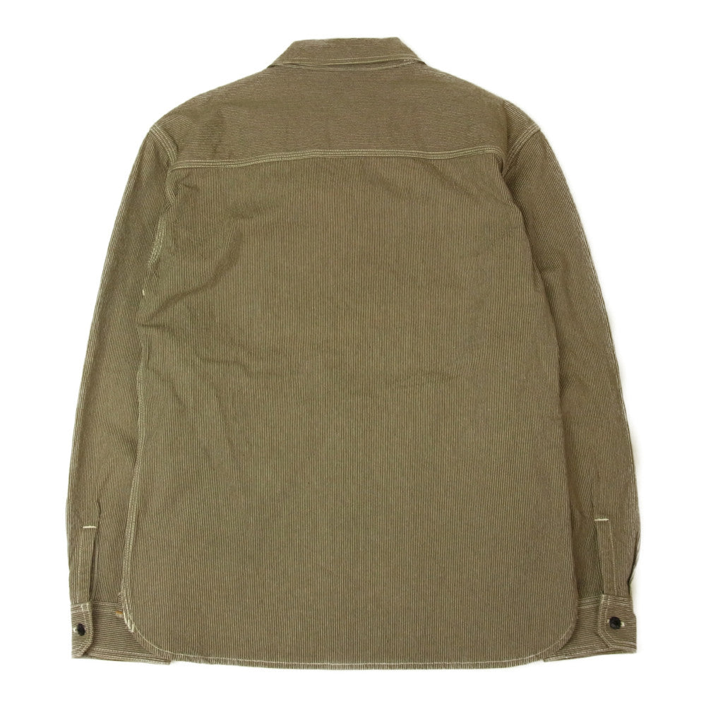 THE FLAT HEAD ザフラットヘッド ドット ストライプ ワーク 長袖 シャツ ベージュ ブラウン系 44【中古】