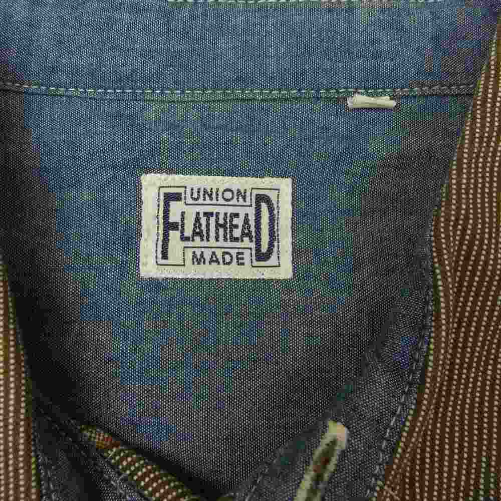 THE FLAT HEAD ザフラットヘッド ドット ストライプ ワーク 長袖 シャツ ベージュ ブラウン系 44【中古】