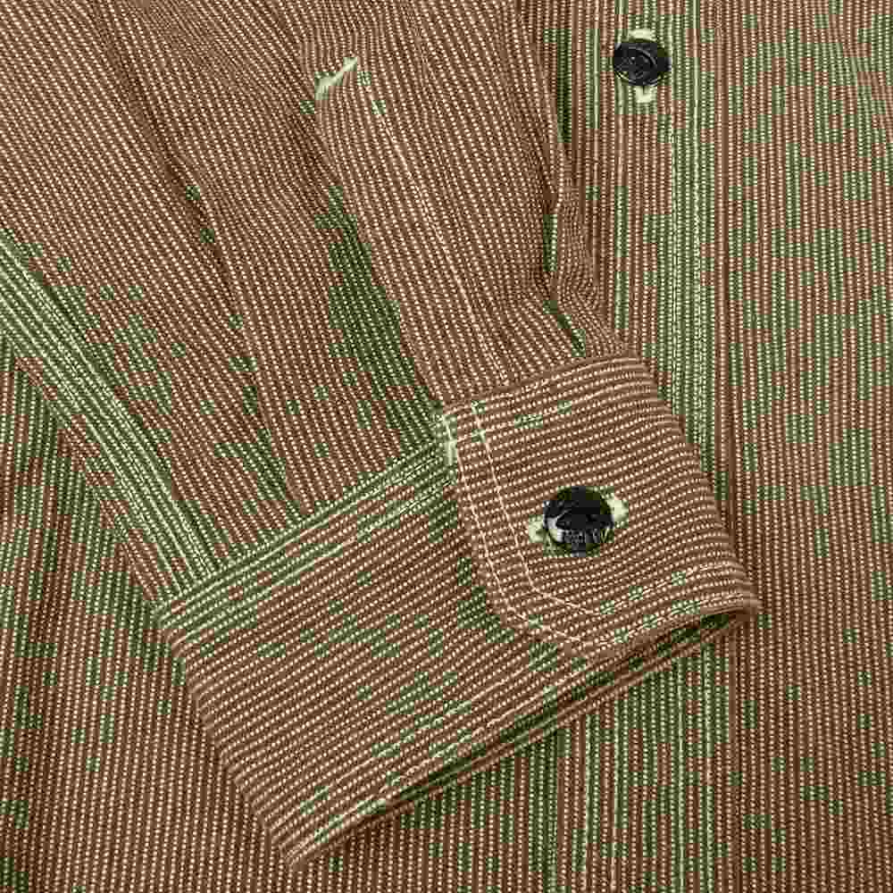 THE FLAT HEAD ザフラットヘッド ドット ストライプ ワーク 長袖 シャツ ベージュ ブラウン系 44【中古】