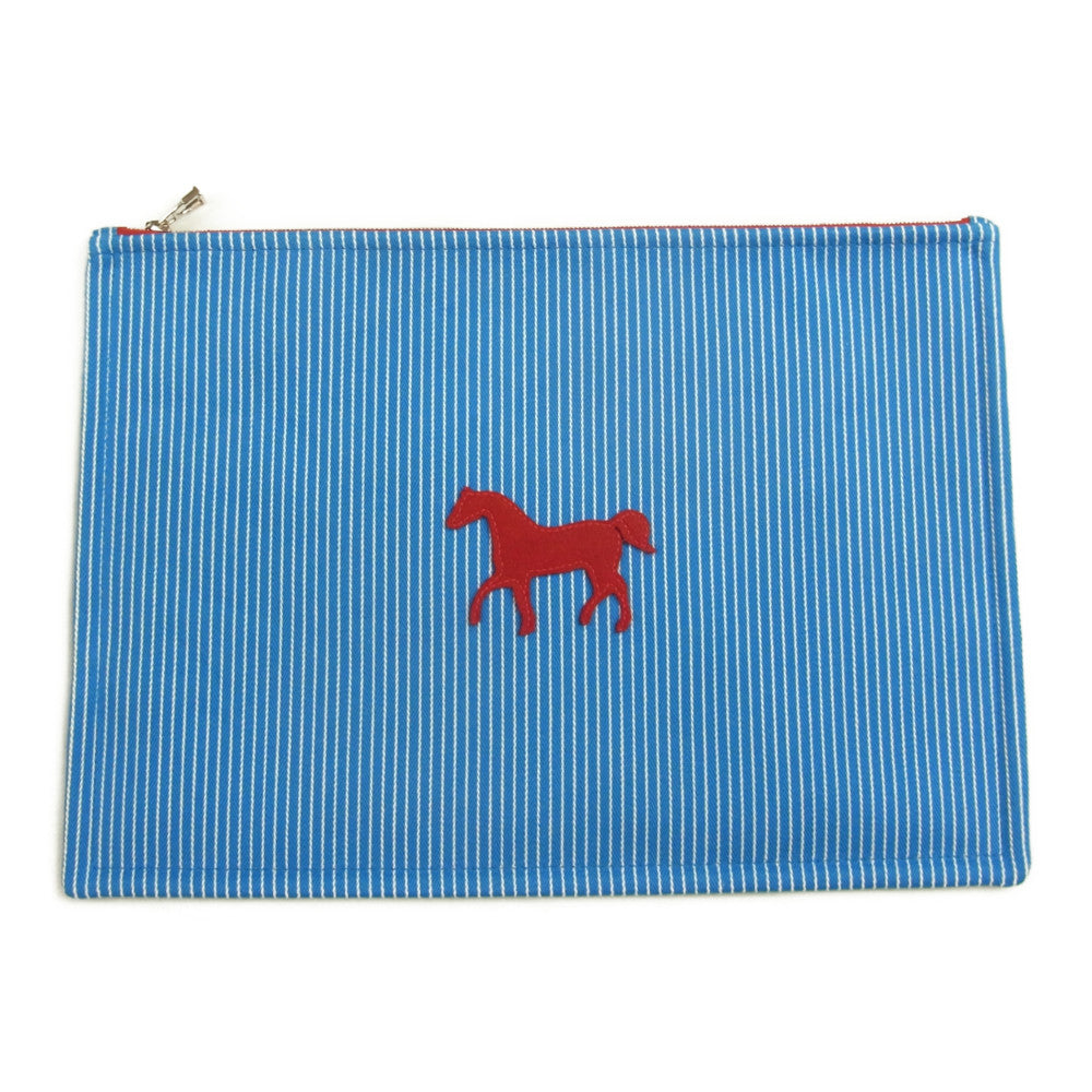 HERMES エルメス カヴァルカラー フラット ポーチ GM アズール ブルー系【美品】【中古】