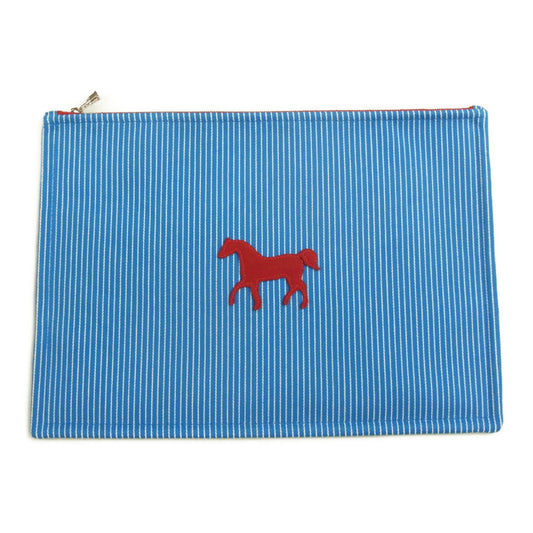 HERMES エルメス カヴァルカラー フラット ポーチ GM アズール ブルー系【美品】【中古】