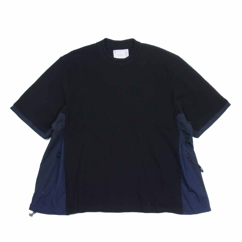 Sacai サカイ 21SS 21-02587M Cotton T-Shirt サイドポケット ドッキング 半袖Tシャツ ブラック系 3【美品】【中古】