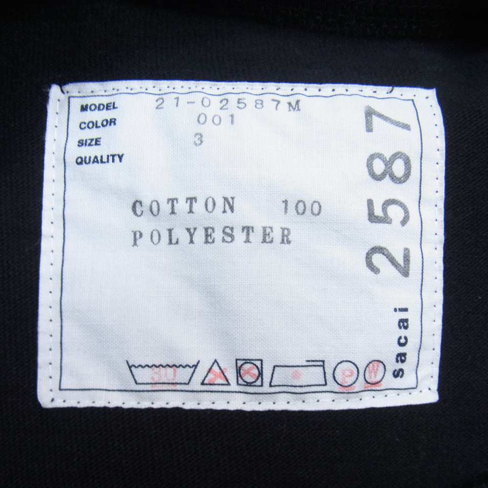Sacai サカイ 21SS 21-02587M Cotton T-Shirt サイドポケット ドッキング 半袖Tシャツ ブラック系 3【美品】【中古】