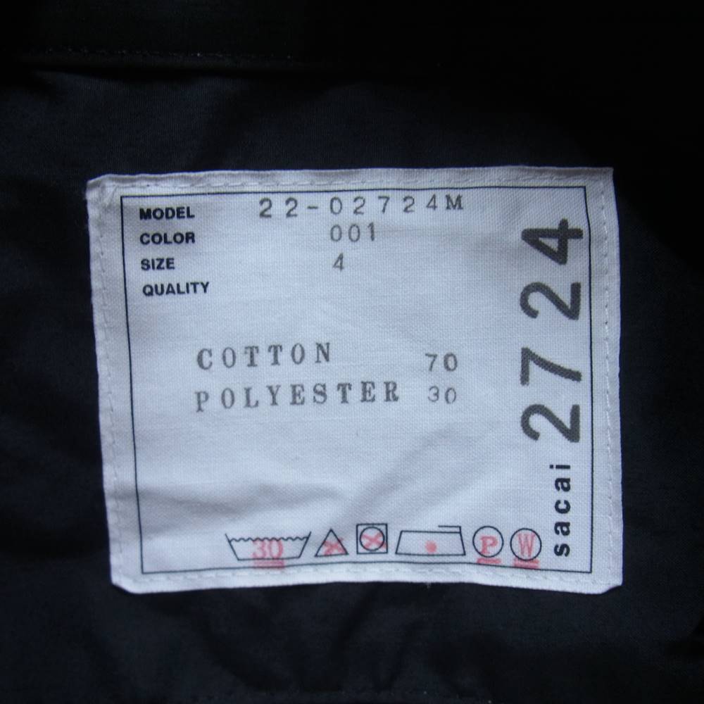Sacai サカイ 22SS 22-02724M Cotton Weather Shirt コットン ウェザー シャツ ブラック系 4【美品】【中古】