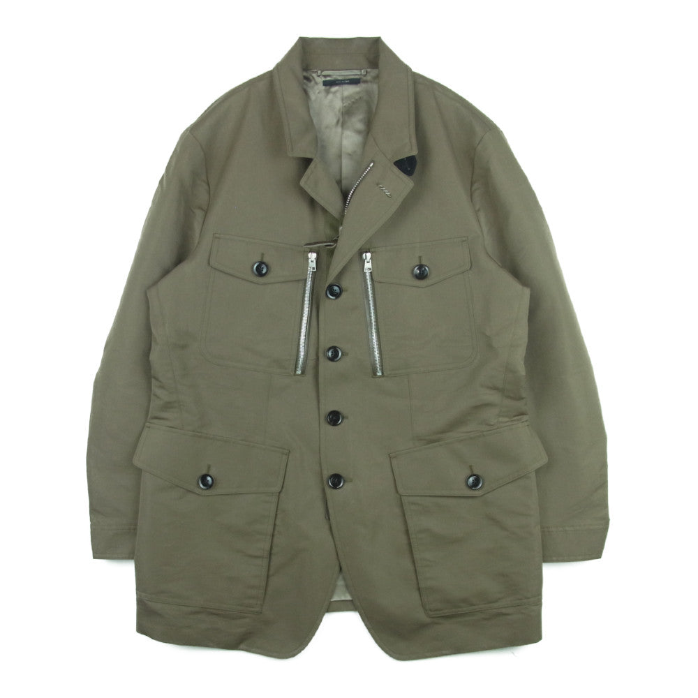 TOM FORD トムフォード イタリア製 コットンシルク ミリタリー ジャケット グレイッシュオリーブ系 54【中古】