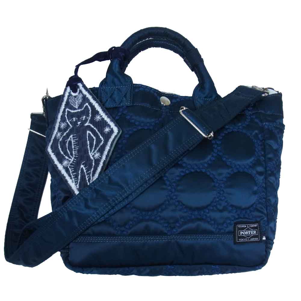 mina perhonen ミナペルホネン 21SS × PORTER ポーター tambourine タンバリン 2WAY ショルダートート バッグ ネイビー系【中古】