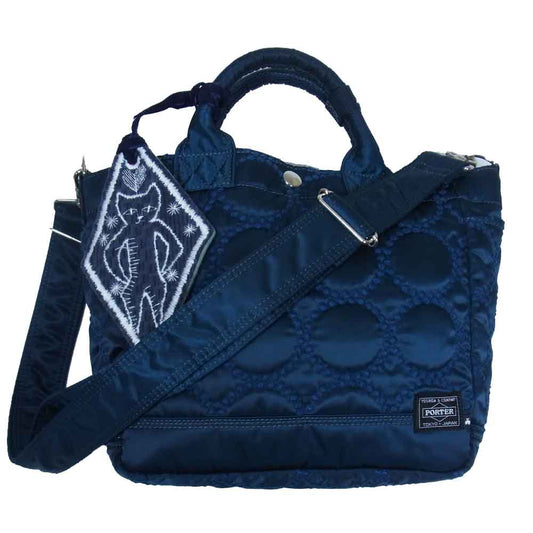 mina perhonen ミナペルホネン 21SS × PORTER ポーター tambourine タンバリン 2WAY ショルダートート バッグ ネイビー系【中古】