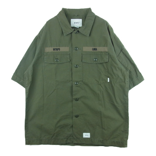 WTAPS ダブルタップス 201BRDT-SHM02 【カスタム品】 BUDS LS SHIRT COTTON RIPSTOP 半袖 ミリタリー リップストップ シャツ カーキ系 03【中古】