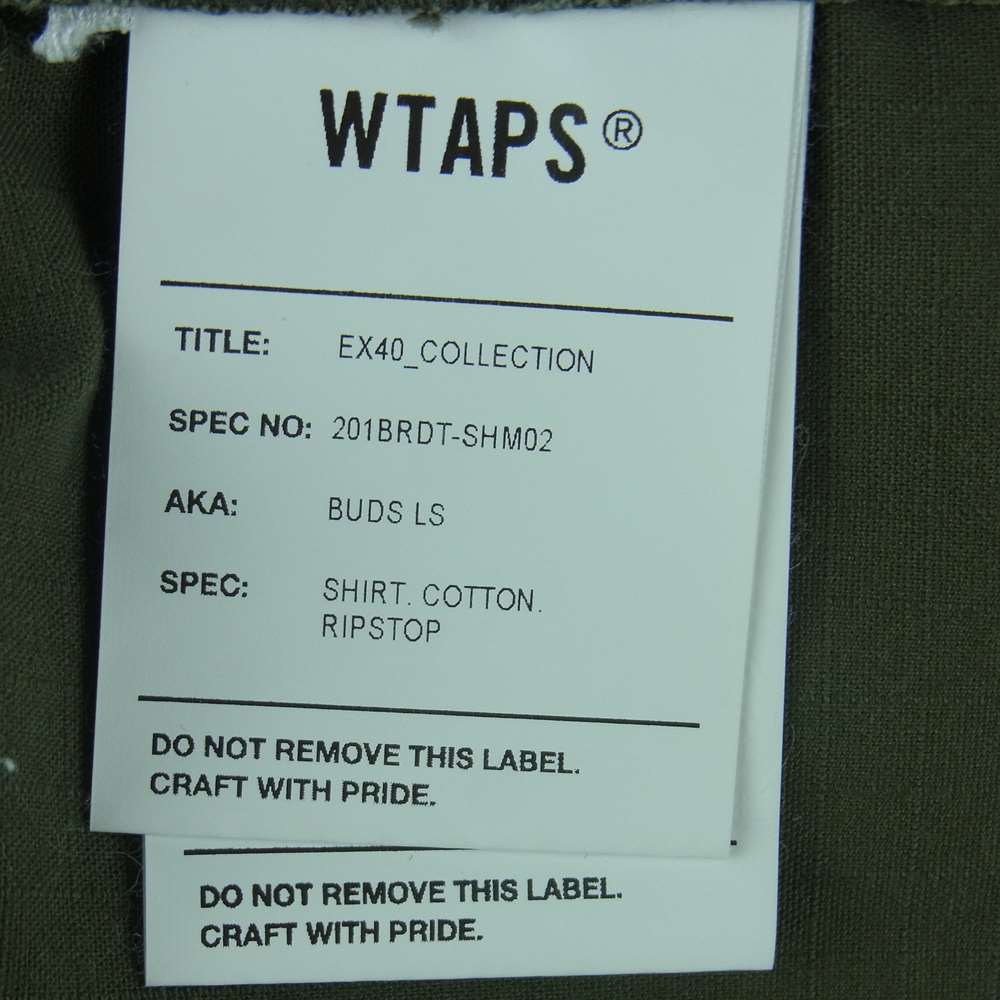 WTAPS ダブルタップス 201BRDT-SHM02 【カスタム品】 BUDS LS SHIRT COTTON RIPSTOP 半袖 ミリタリー リップストップ シャツ カーキ系 03【中古】