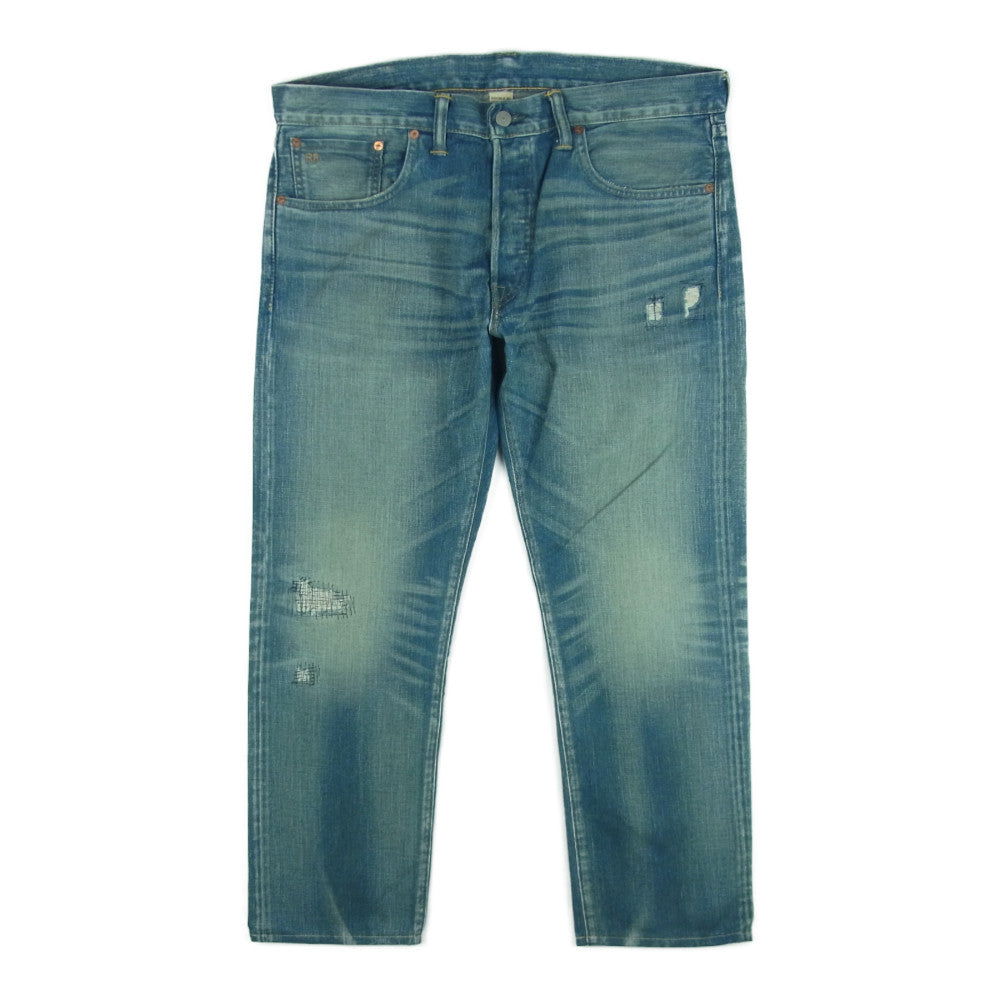 RRL ダブルアールエル JAPAN WOVEN SELVEDGE DENIM ダメージ リペア加工 ジャパン ウーブン セルビッチ デニム パンツ インディゴブルー系 36 × 32【中古】
