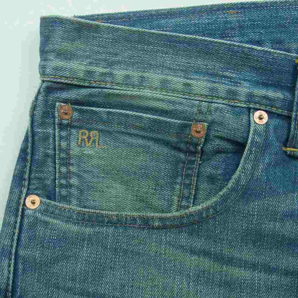 RRL ダブルアールエル JAPAN WOVEN SELVEDGE DENIM ダメージ リペア加工 ジャパン ウーブン セルビッチ デニム パンツ インディゴブルー系 36 × 32【中古】