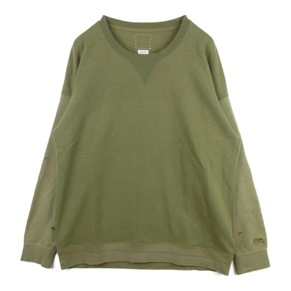 VISVIM ビズビム 0120105010020 20SS JUMBO SWEAT L/S CRASH ダメージ加工 ジャンボ 長袖 スウェット トレーナー カーキ系 4【中古】