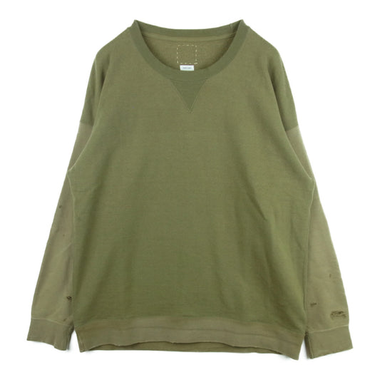 VISVIM ビズビム 0120105010020 20SS JUMBO SWEAT L/S CRASH ダメージ加工 ジャンボ 長袖 スウェット トレーナー カーキ系 4【中古】