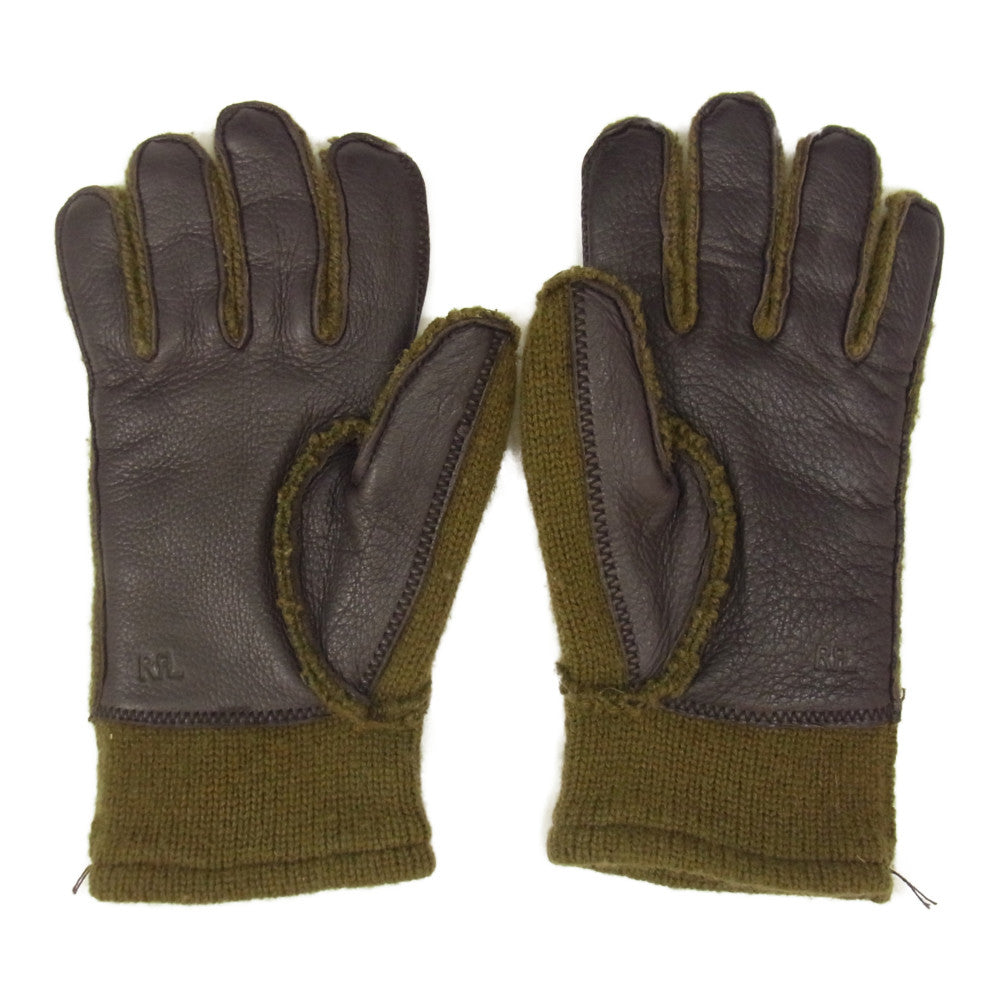 RRL ダブルアールエル レザー ウール 手袋 グローブ カーキ系 XL【中古】