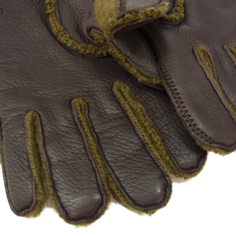 RRL ダブルアールエル レザー ウール 手袋 グローブ カーキ系 XL【中古】
