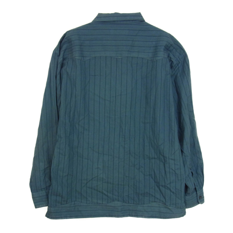 MASSES マシス 胸 刺繍 ストライプ オープンカラー 長袖 シャツ ブルー系 S【中古】