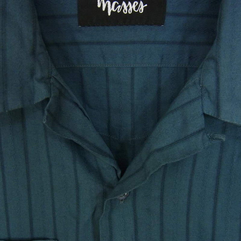 MASSES マシス 胸 刺繍 ストライプ オープンカラー 長袖 シャツ ブルー系 S【中古】