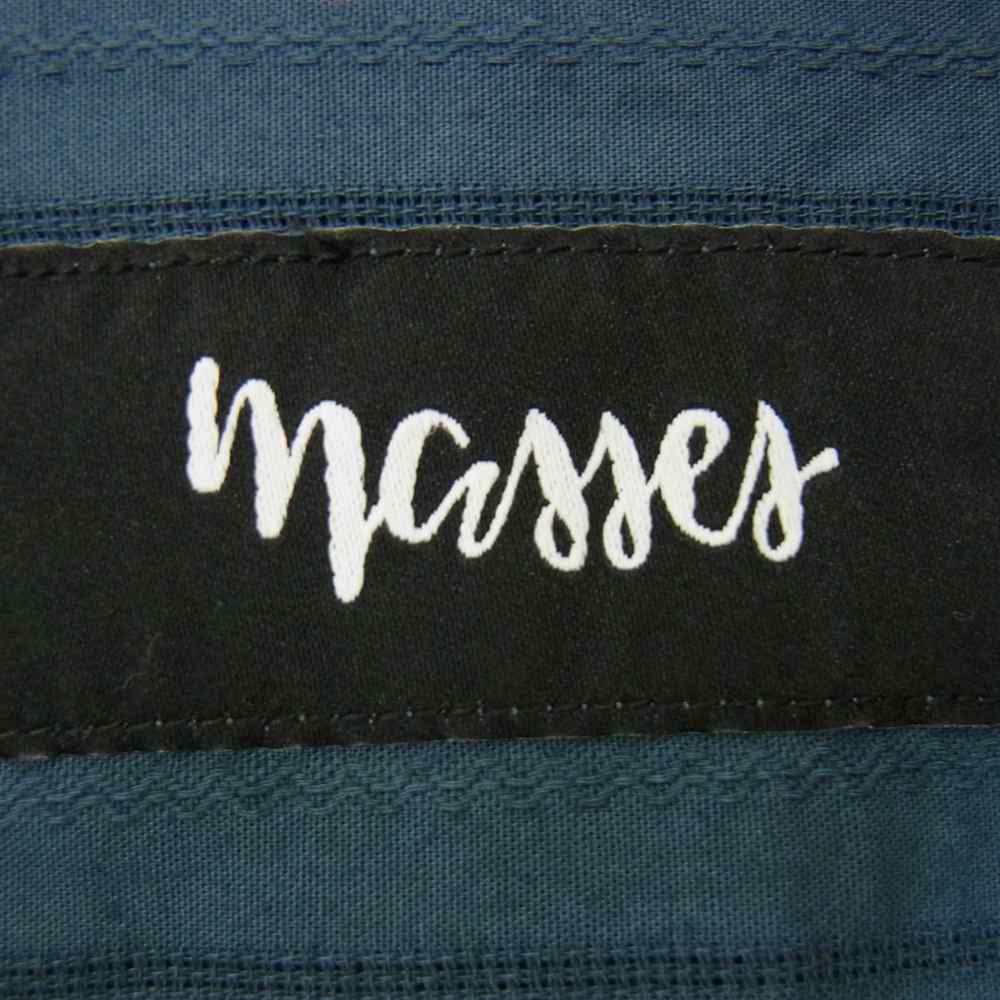 MASSES マシス 胸 刺繍 ストライプ オープンカラー 長袖 シャツ ブルー系 S【中古】
