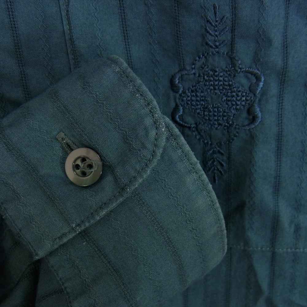 MASSES マシス 胸 刺繍 ストライプ オープンカラー 長袖 シャツ ブルー系 S【中古】
