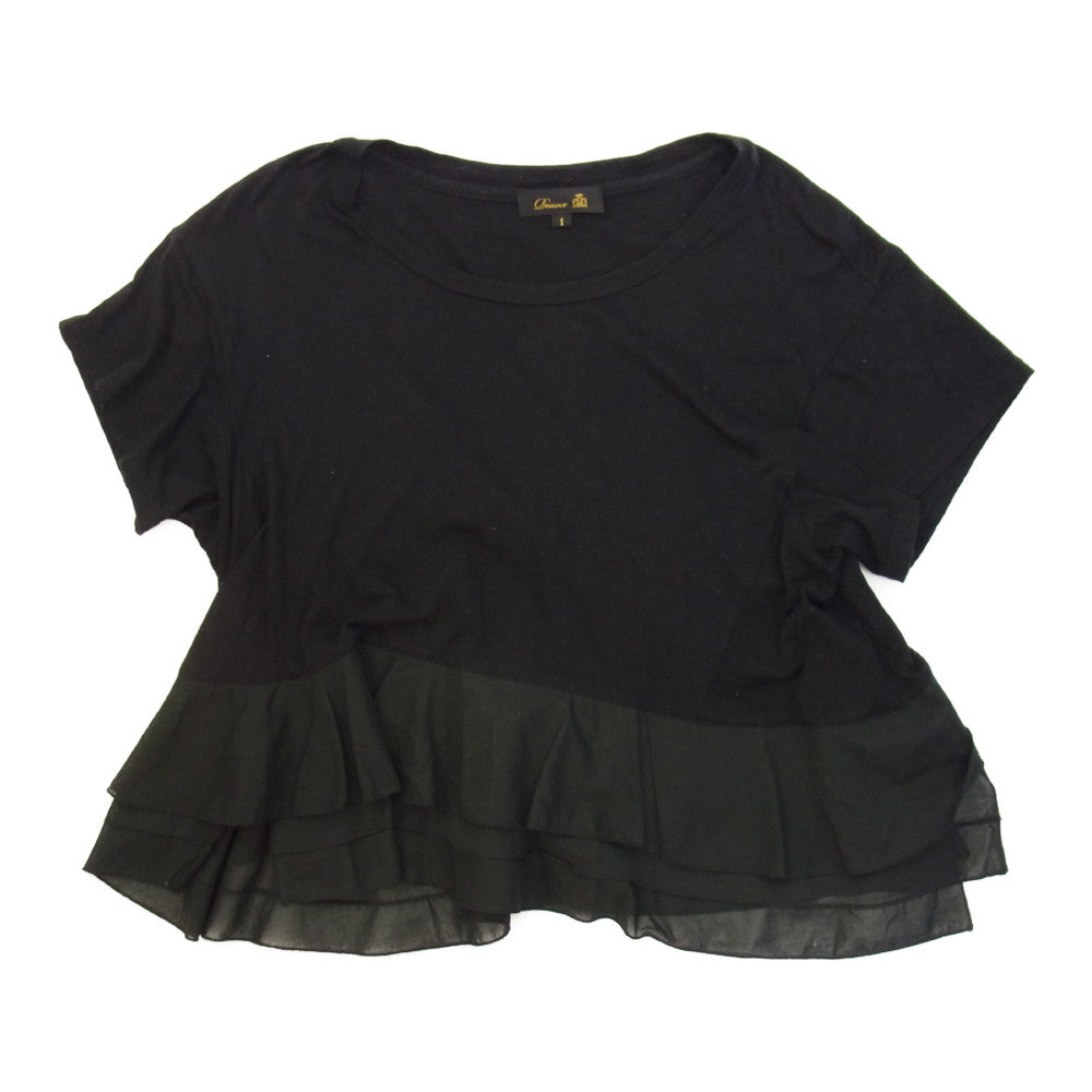 Drawer ドゥロワー 14SS 6517-206-0310 裾ティアード ペプラム トップス フリル 半袖 Tシャツ ブラック系 1【中古】