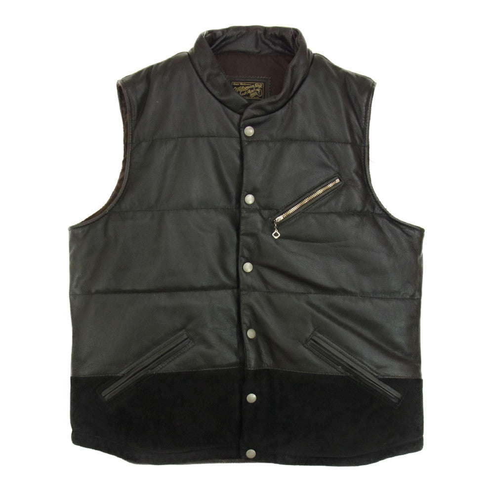 ヴィンアンドエイジ VLJ6 NAUGHTY LEATHER VEST 中綿シンサレート カウレザー ナーティー ベスト ブラック系 40【中古】