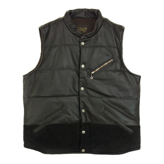 ヴィンアンドエイジ VLJ6 NAUGHTY LEATHER VEST 中綿シンサレート カウレザー ナーティー ベスト ブラック系 40【中古】