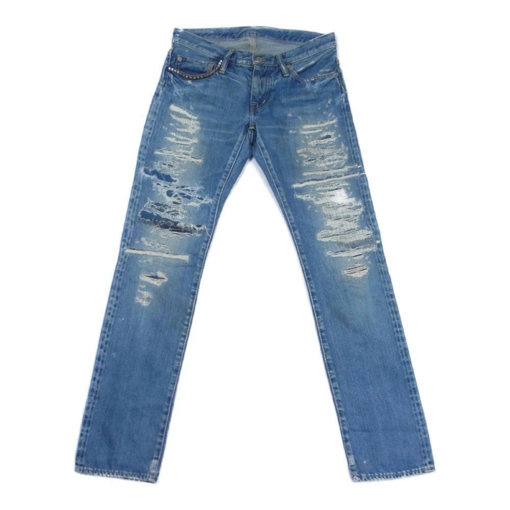 HYSTERIC GLAMOUR ヒステリックグラマー 0133AP08 スタッズ リペア加工 クラッシュデニム パンツ インディゴブルー系 XS【中古】