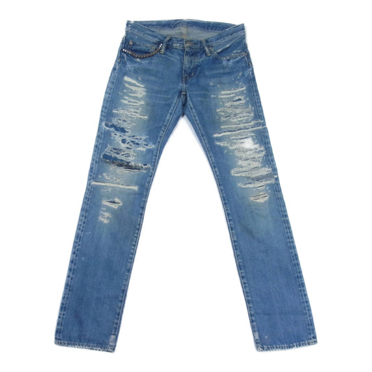 HYSTERIC GLAMOUR ヒステリックグラマー 0133AP08 スタッズ リペア加工 クラッシュデニム パンツ インディゴブルー系 XS【中古】