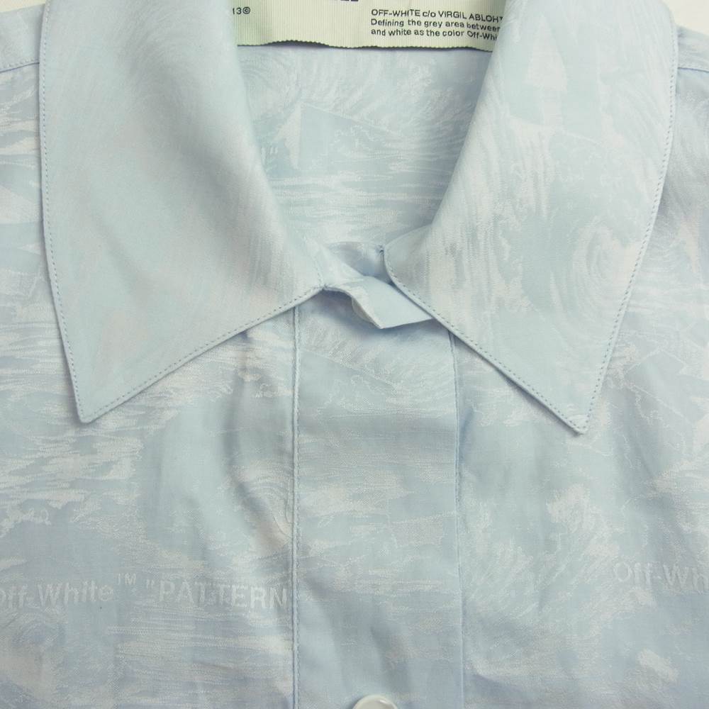 OFF-WHITE オフホワイト OWGA069R20H39123 PATTERN ロゴ 半袖 ドレス シャツ ブルー系 36【美品】【中古】