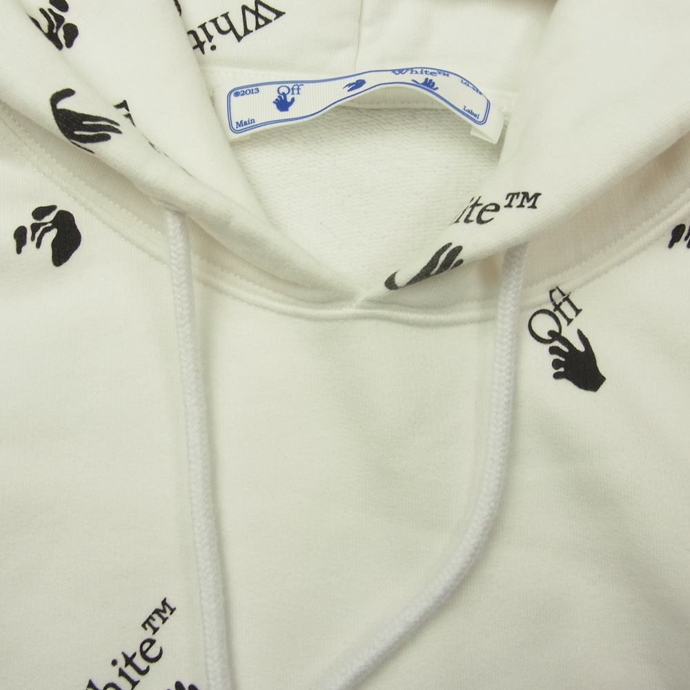 OFF-WHITE オフホワイト 21SS OMBB037R21FLE008 ALL-OVER LOGO オールオーバー ハンドロゴ プリント フーディ パーカー ホワイト系 M【中古】