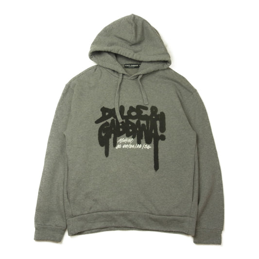 DOLCE&GABBANA ドルチェアンドガッバーナ ジャパンタグ G9VU7T FU77G Fleece Logo Print Hoodie ペイント ロゴ フーディ パーカー グレー系 44【中古】
