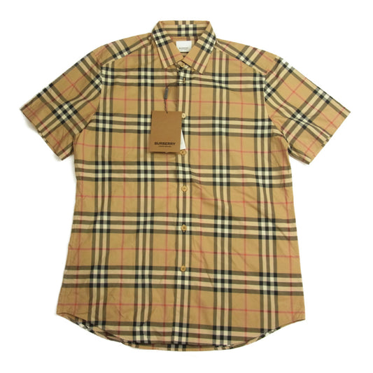 BURBERRY バーバリー 8020869 SHORTSLEEVE CHECK COTTONPOPLIN SHIRT ノバチェック 半袖 ポプリン シャツ ベージュ系 M【新古品】【未使用】【中古】