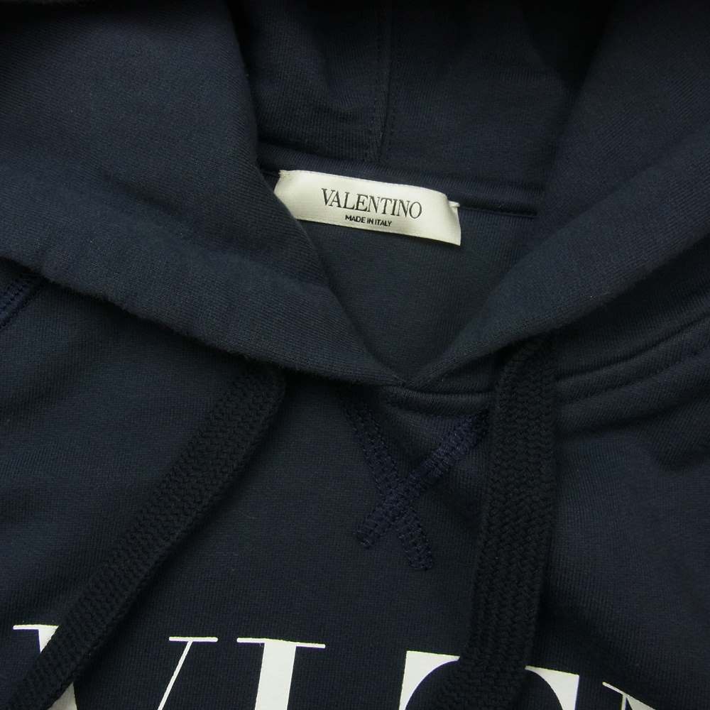 VALENTINO ヴァレンティノ WV3MF18G7GA VLTN Porover Hoody 異素材切替 ロゴプリント プルオーバー フーディ パーカー ネイビー系 S【美品】【中古】 VALENTINO ヴァレンティノ WV3MF18G7GA VLTN Porover Hoody 異素材切替