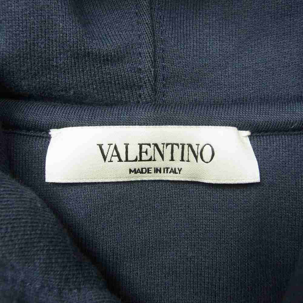 VALENTINO ヴァレンティノ WV3MF18G7GA VLTN Porover Hoody 異素材切替 ロゴプリント プルオーバー フーディ パーカー ネイビー系 S【美品】【中古】