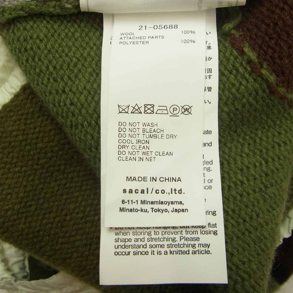 Sacai サカイ × KAWS カウズ 21AW 21-05688 Jacquard Knit Pullover ジャガード ニット プルオーバー カーキ系 1【中古】
