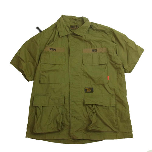 WTAPS ダブルタップス 16SS 161GWDT-SHM07 JUNGLE SS SHIRT COTTON POLIN ロゴ 刺繍 ジャングル 半袖 ミリタリー シャツ カーキ系 2【中古】