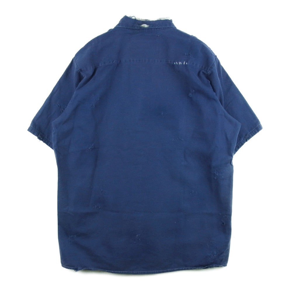 リザレクション ハンドメイド リメイク ダメージ加工 半袖 ワーク シャツ ネイビー系【美品】【中古】