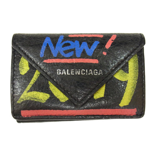 BALENCIAGA バレンシアガ 391446 0FEBN PAPIER グラフィティ ペーパー ミニ ウォレット 財布 ブラック系【中古】