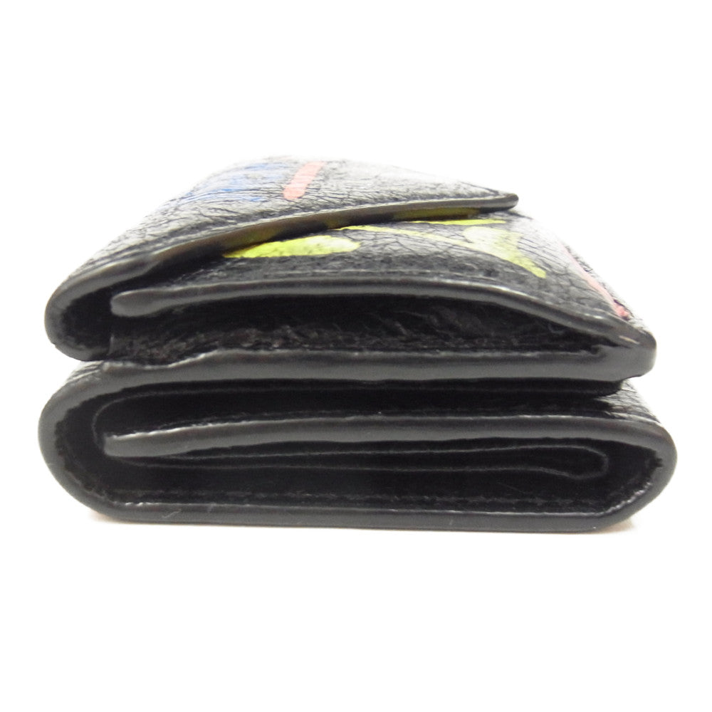 BALENCIAGA バレンシアガ 391446 0FEBN PAPIER グラフィティ ペーパー ミニ ウォレット 財布 ブラック系【中古】