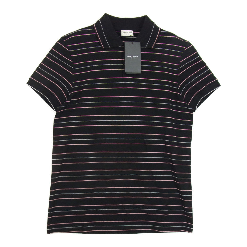 SAINT LAURENT サンローラン 国内正規品 498210 YB2MU ボーター 半袖 ポロシャツ ブラック系 XS【極上美品】【中古】