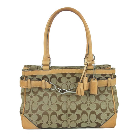 COACH コーチ 8K06 ハンプトンズ キャリオール シグネチャー ハンド バッグ ブラウン系 ベージュ系【中古】