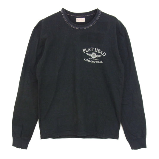 THE FLAT HEAD ザフラットヘッド プリント ロングスリーブ 長袖 Tシャツ カットソー ブラック系 38【中古】