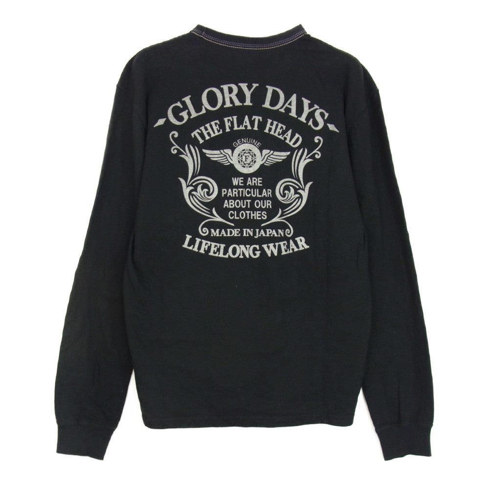 THE FLAT HEAD ザフラットヘッド プリント ロングスリーブ 長袖 Tシャツ カットソー ブラック系 38【中古】