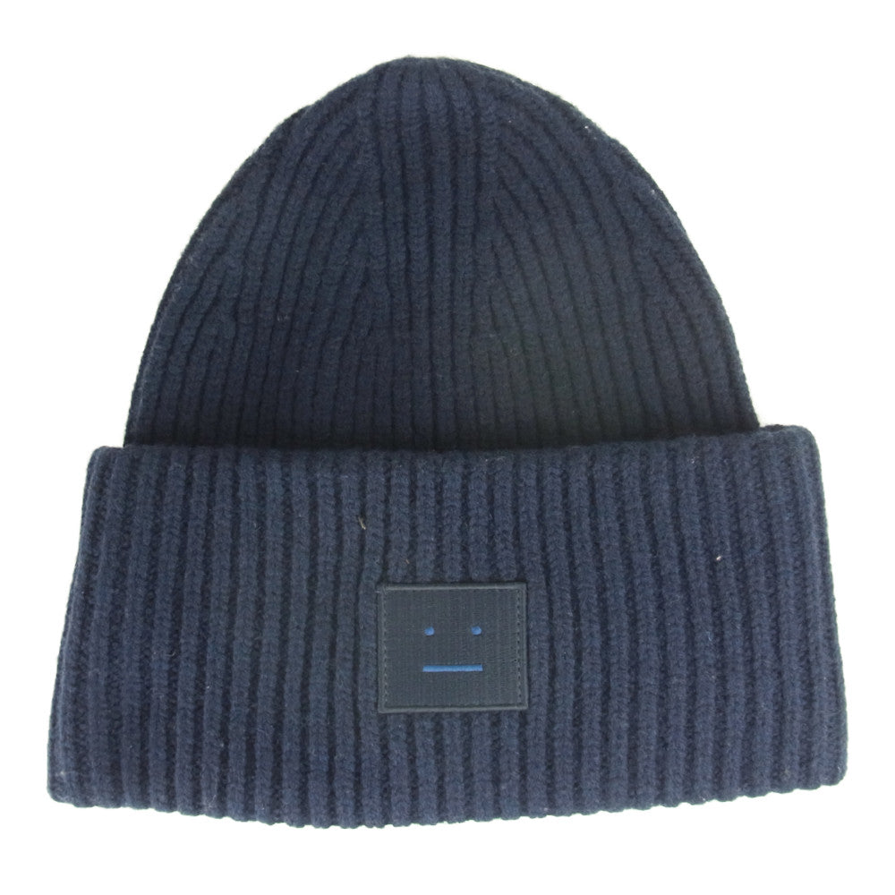 ACNE STUDIOS アクネストゥディオズ 国内正規品 フェイス パッチ ニット キャップ ネイビー系 F【中古】