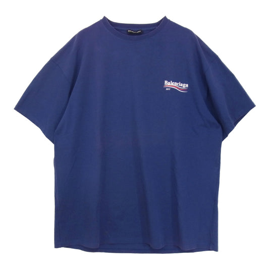 BALENCIAGA バレンシアガ 17AW 486032 TWK29 キャンペーン ロゴ プリント Tシャツ ネイビー系 XL【中古】