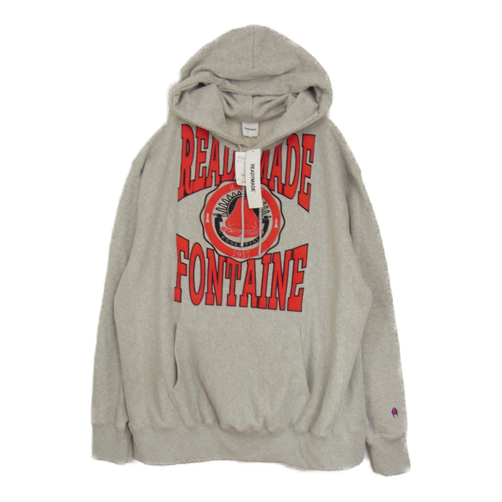 READY MADE レディメイド RM-J01-0000-019 HOODIE (R.MUTT) カレッジ ロゴ プリント プルオーバー パーカー グレー系 XXL【美品】【中古】