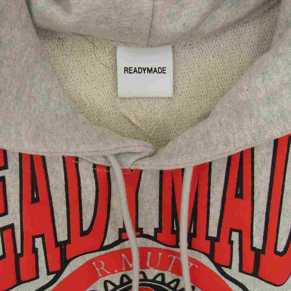 READY MADE レディメイド RM-J01-0000-019 HOODIE (R.MUTT) カレッジ ロゴ プリント プルオーバー パーカー グレー系 XXL【美品】【中古】